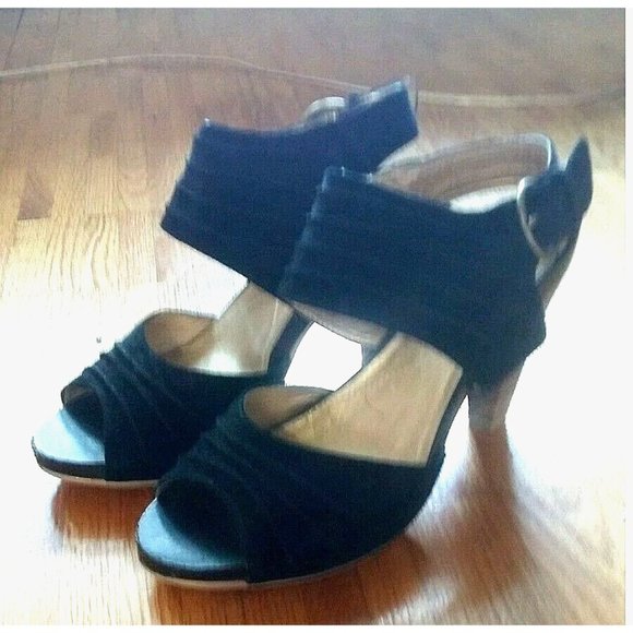 Hush Puppies suede comfy strappy black open toe sandals heels shoes - Picture 4 of 13